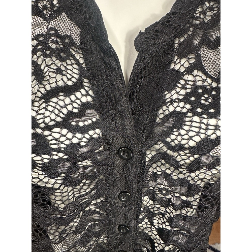 Torrid Babydoll Sheer Lace Button Down Tunic Top Deep Black Size 0/L/12 NWT - Picture 4 of 11